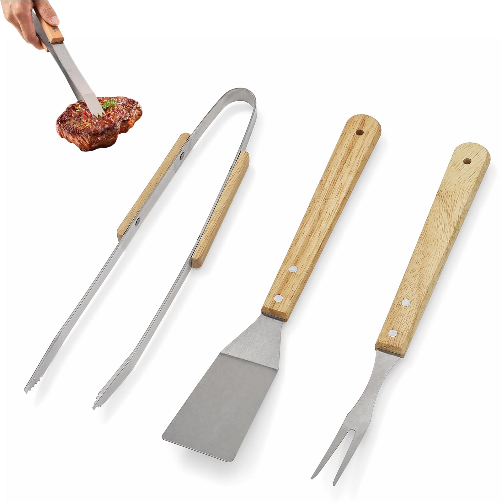Set d'ustensiles de barbecue avec poignées en bois