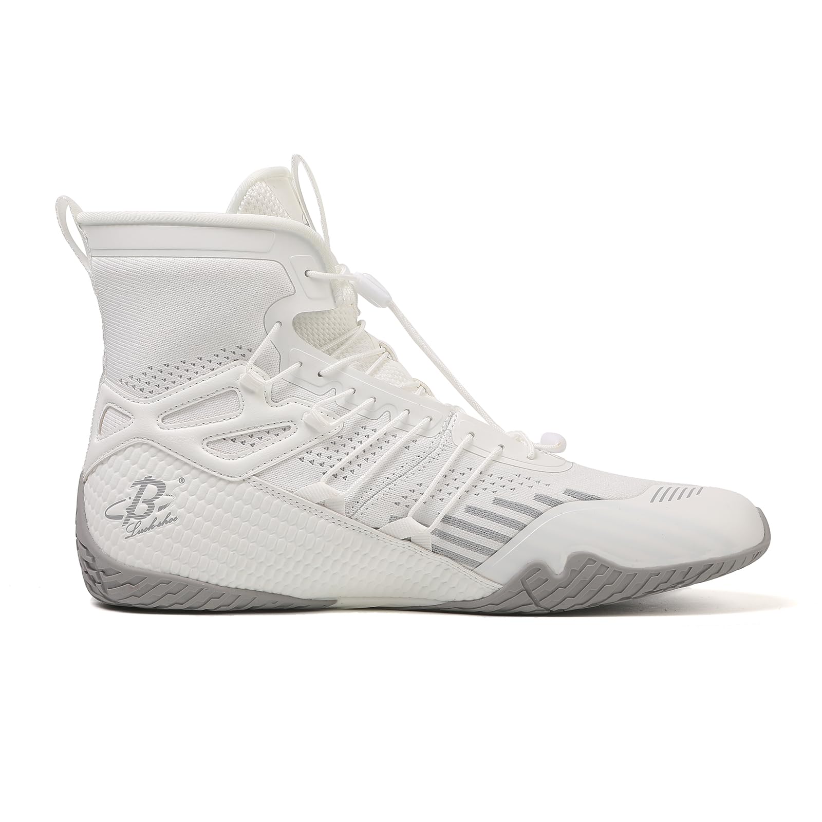 Men’s Boxing Shoes Lightweight High-Top Training Shoes with Drawstring – Supportive Gym Footwear for Fighters White/Grey
