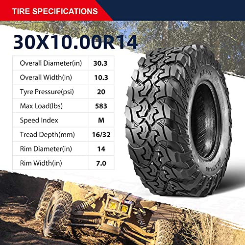 Image of OBOR Brawler UTV Tire 30x10R14, 10 Ply Radial Tire for UTV SxS Side by Side (Tubeless)