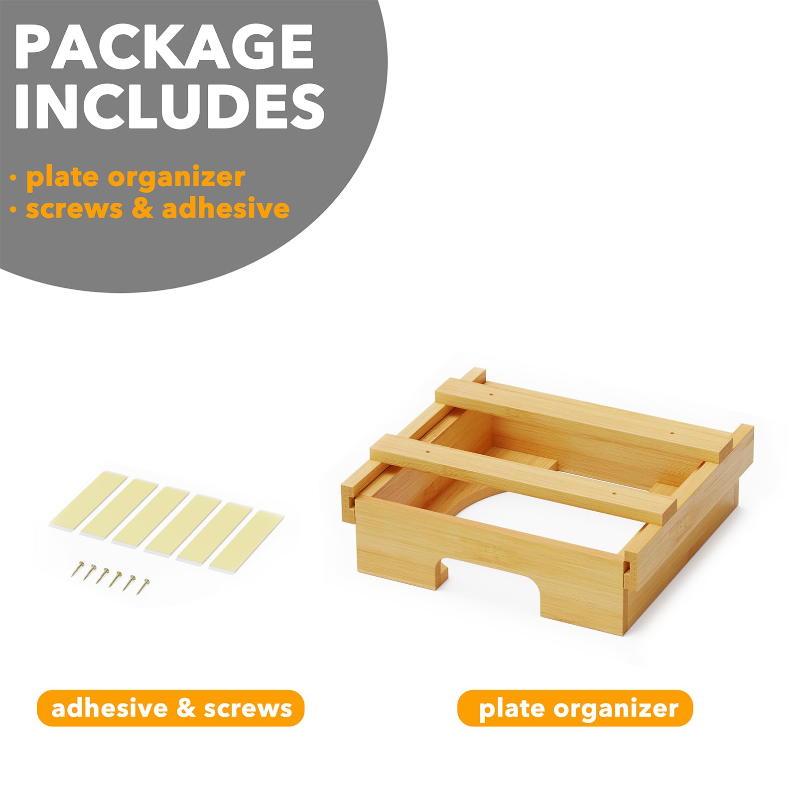 SpaceAid Dispensador de platos de papel de 8.5 pulgadas, soporte de platos de bambú debajo del gabinete, soporte vertical para platos de cocina para encimera de encimera (para platos de 8.5 pulgadas,