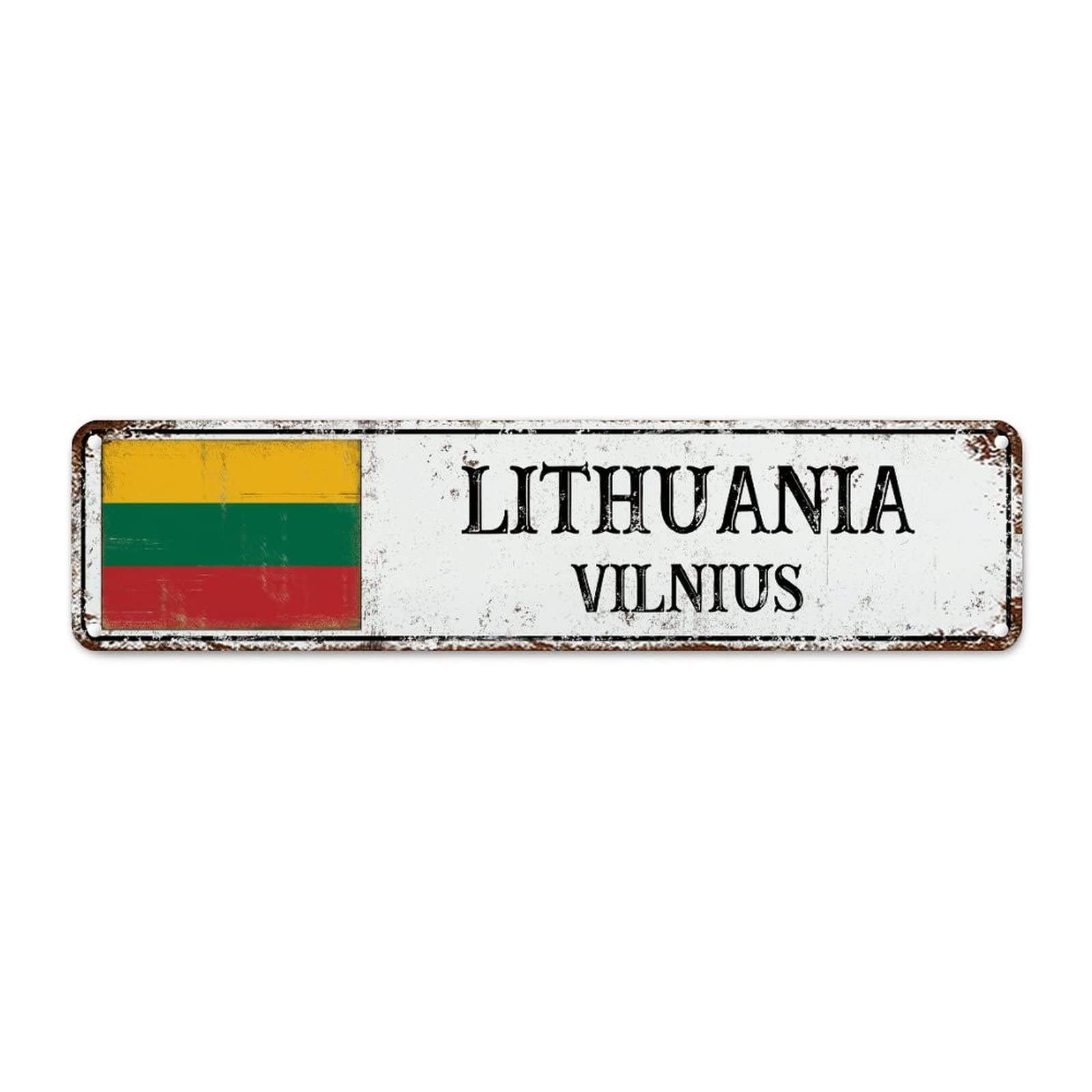 Woguangis Lithuania National Flag Metal Wall Sign Vilnius City Retro Vintage Art Wall Plaque Country Souvenir Metal Wall Sign Quality Metal Sign For Street Front Porch 12X3in