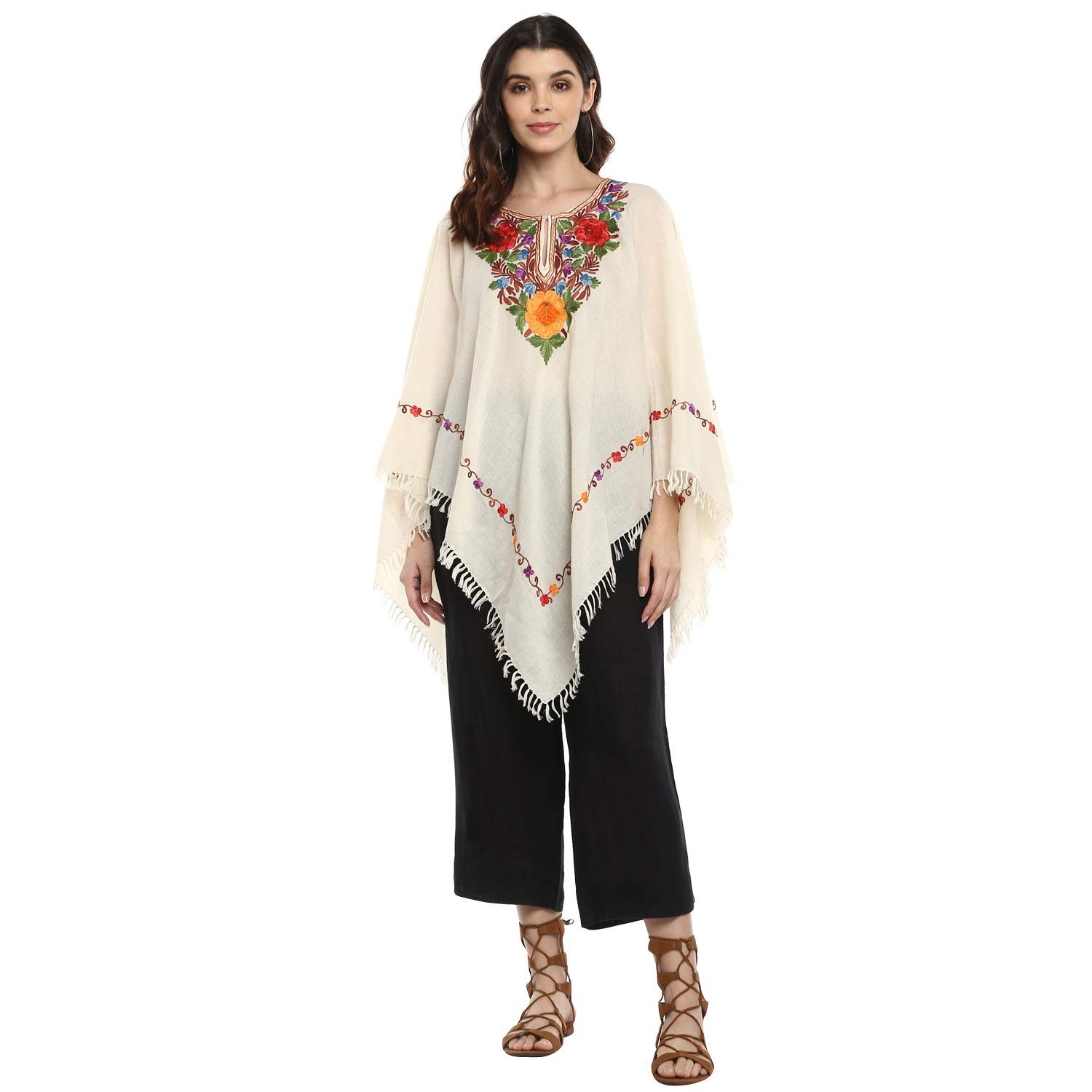 craftbazar Kashmiri Embroidered White Women Poncho-picture-35