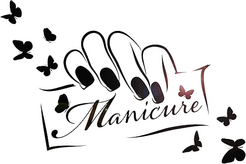 Vinyl Wall Decal Beauty Studio Manicure Salon Logo Nails Butterflies Stickers Mural Large Decor (g8587) Black