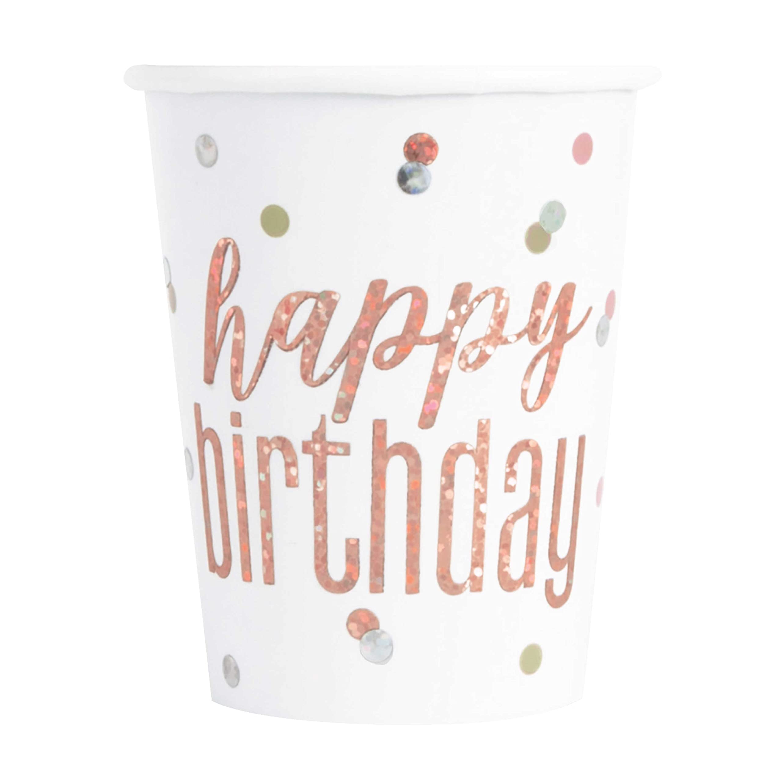 Paper Cups - 266 ml - Glitz Foil Rose Gold Birthday - Pack of 8 โ image 1