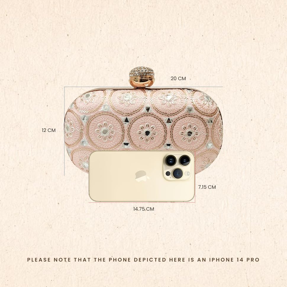 Image of THE TAN CLAN Inaara Oval Clutch for women Purses Luxury Evening Handbags for ladies with Detachable Handle