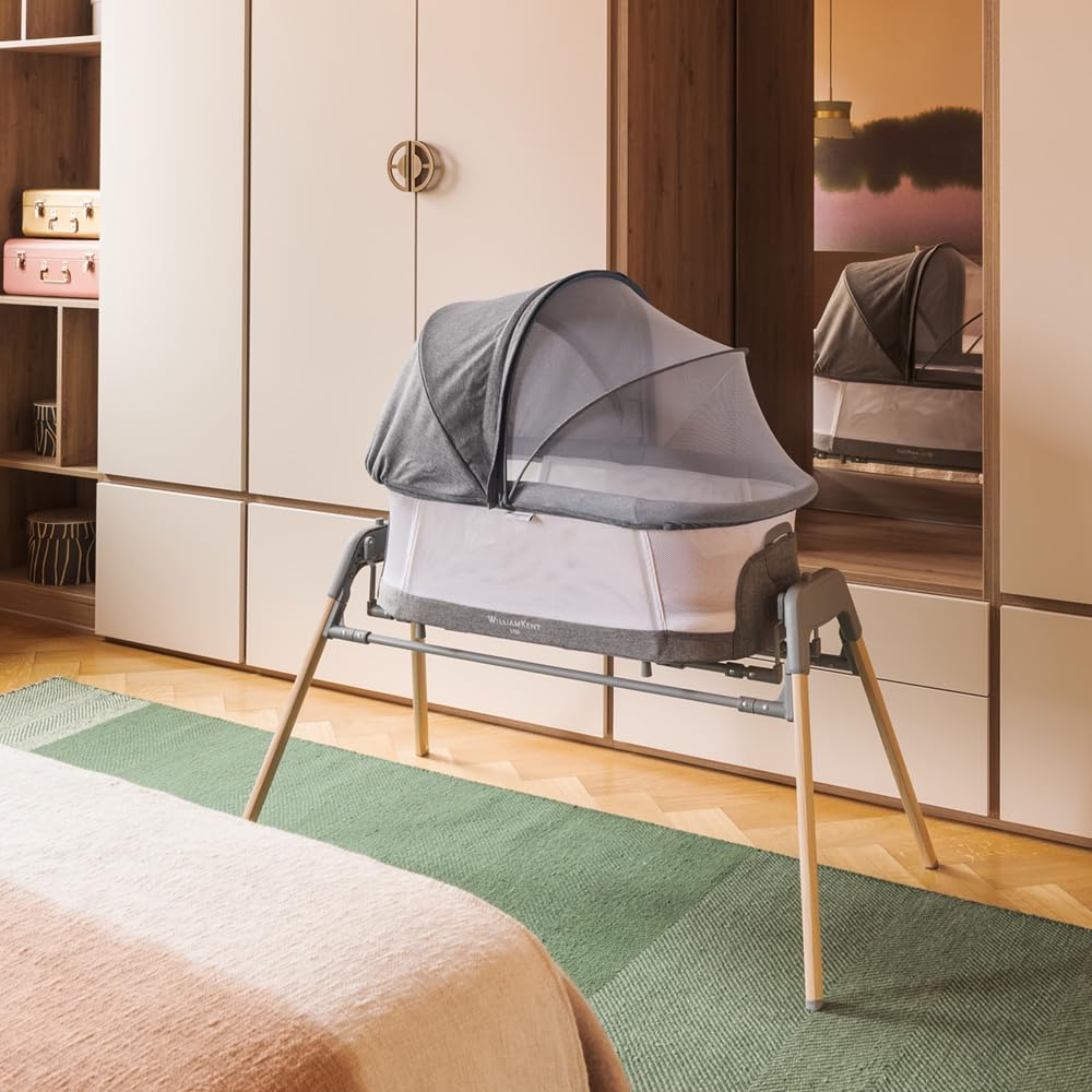 William Kent 1733 Berceau Balancelle Weswing | 3 en 1 Berceau & Transat Bébé & Bassinet | Sac de Rangement, Capote et moustiquaire Inclus | Matelas déhoussable | Gris