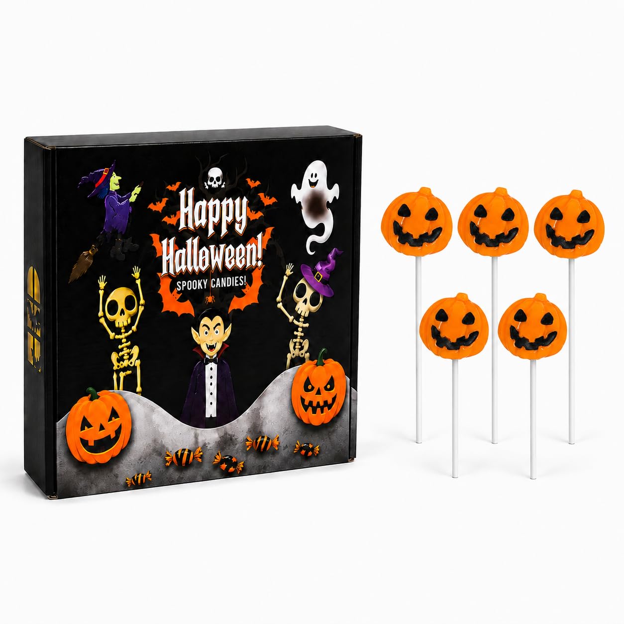 Dulces de piruletas de calabaza de Halloween, dulces espeluznantes, ideales para rellenos de bolsas de regalo de Halloween, envueltos individualmente (paquete de 12)