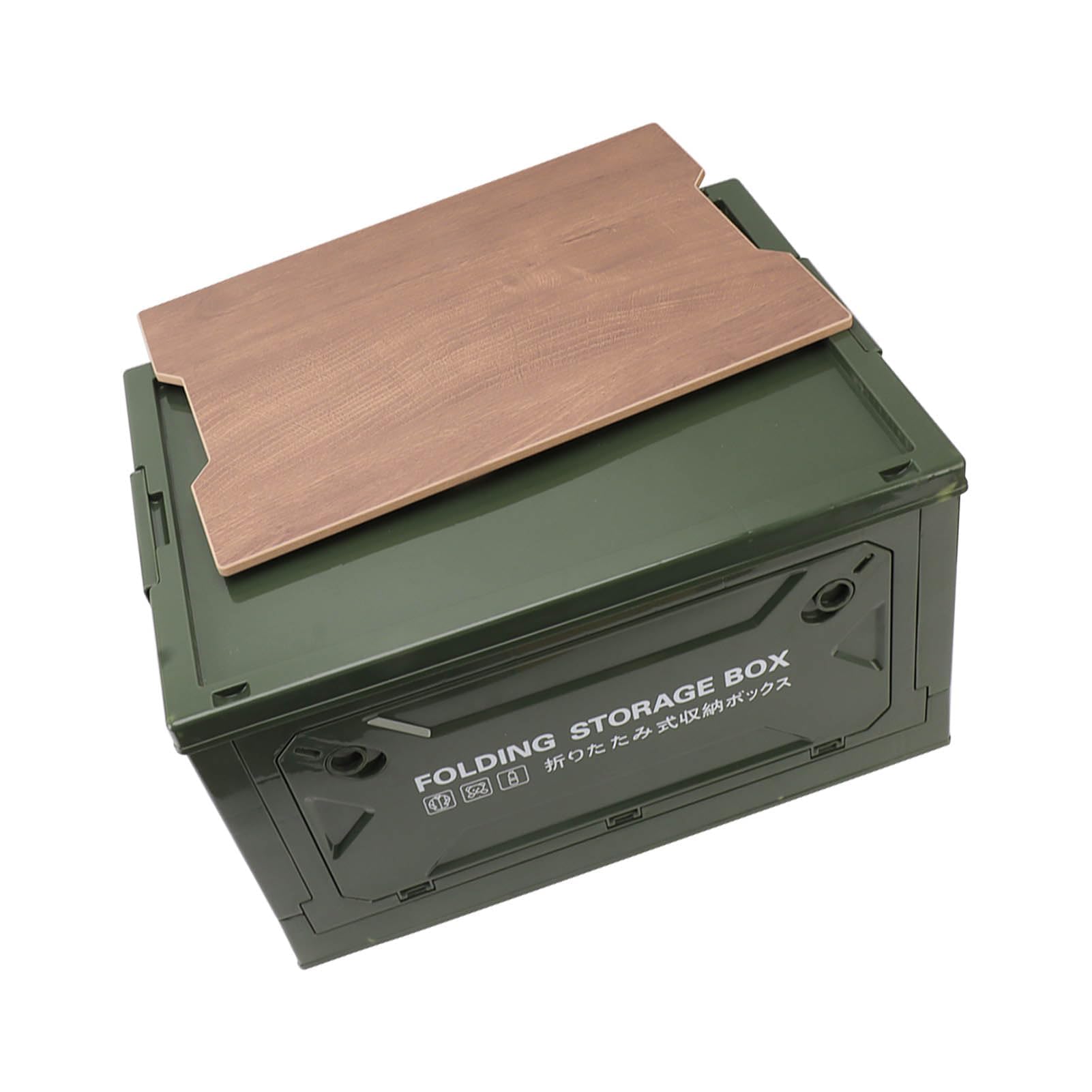 Ejoyous Boîte de Rangement de Camping 50L avec Couvercle en Bois, 4 Roues, Pliable, Vert OD