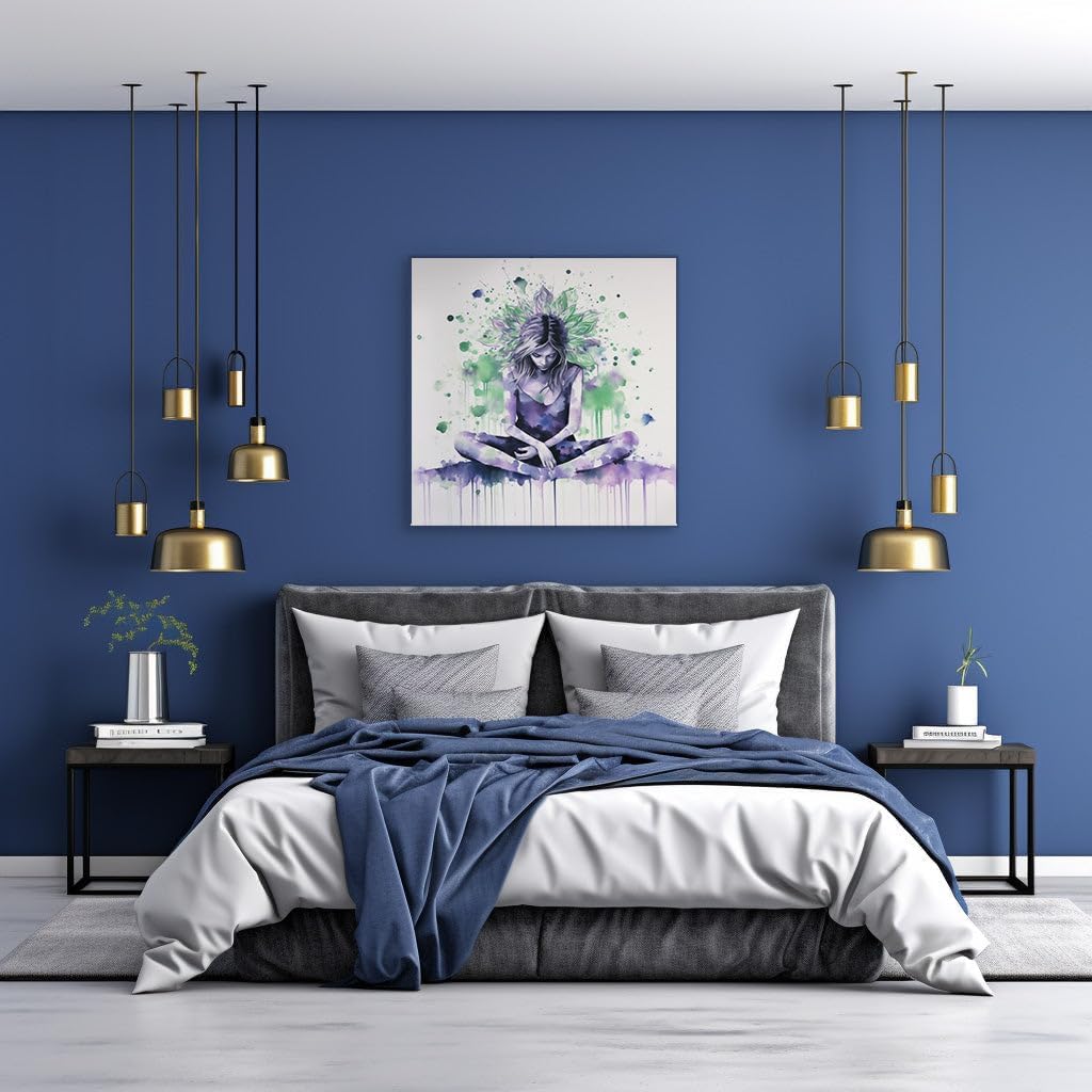 Canvas for Living room. Meditative Muse Amidst a Vivid Hues Cascade, 27 x 18 inch Canvas Wall Art - Contemporary Masterpieces - Modern Home Decor - 69x46 cm (27x18 inch)