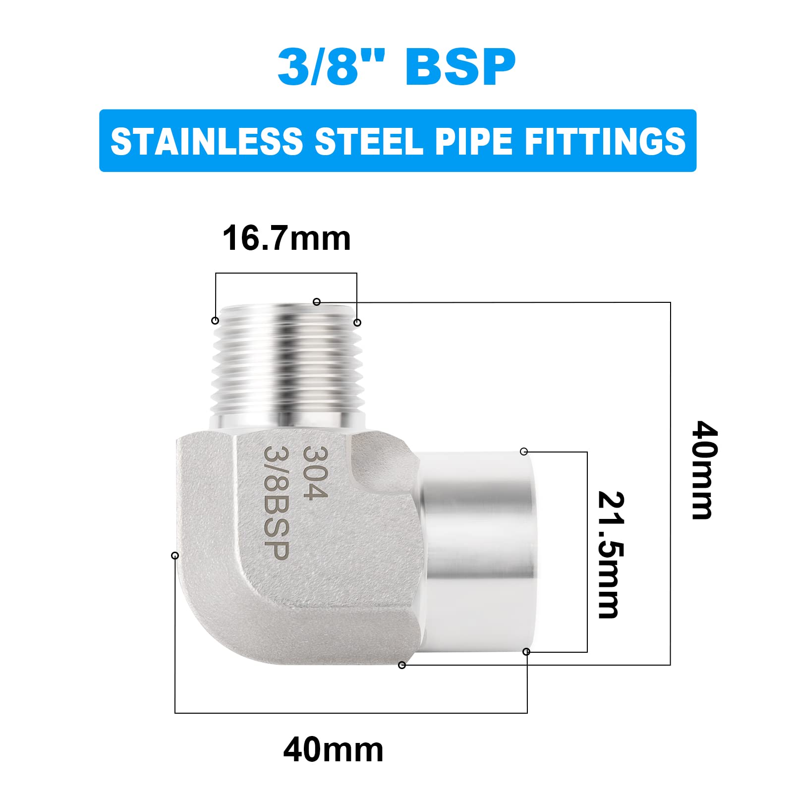 ERGAOBOY Edelstahl Nippel 3/8" BSP - 2 Stück 50mm Innengewinde Rohrverschraubungen 304