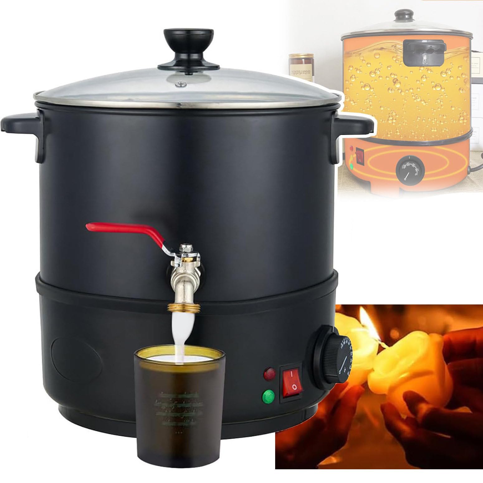 Elektryczny topielnik do wosku， Topiarka do wosku 6L/8L/10L (regulacja temperatury 80-212°F), elektryczny tygiel + wylewka z rdzeniem grzewczym(10L)