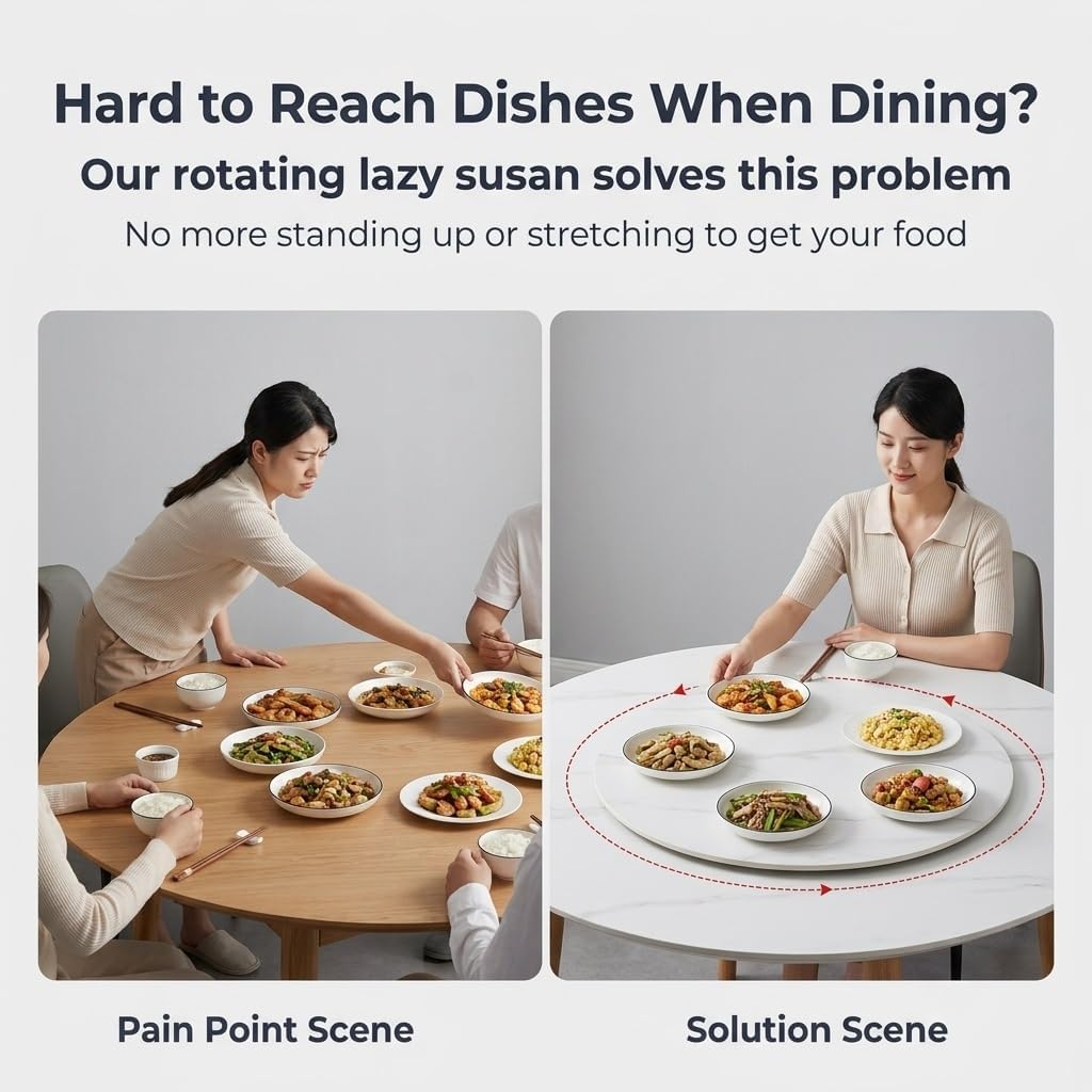 Sintered Stone Lazy Susan for Table Top, 360° Round Rotating Serving Tray with Silent Bearing Centerpieces,for Dining Table, Party & Centerpiece Display
