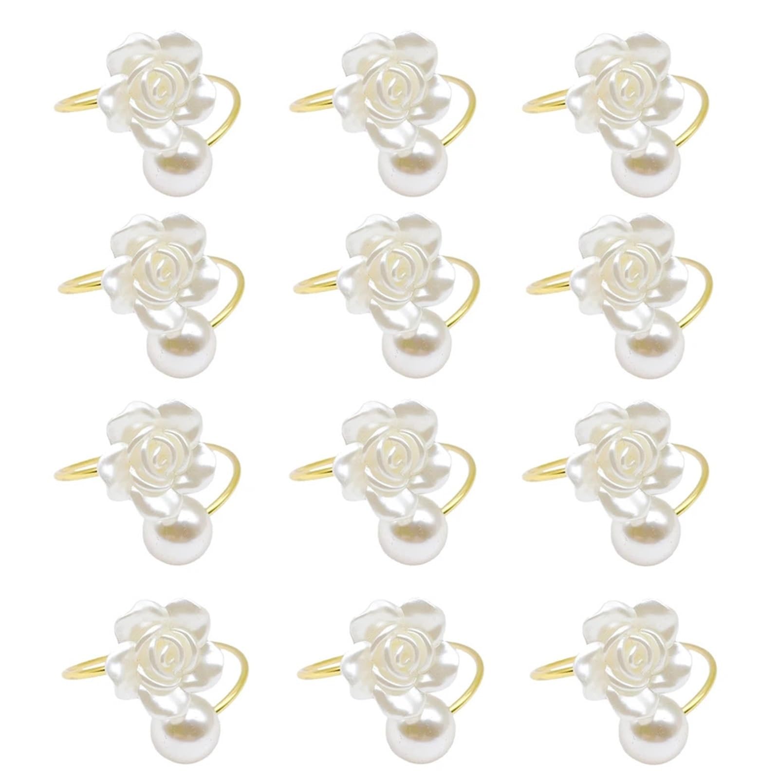 Anillos de servilleta para decoración de mesa, Servilleteros 60 Piezas Flor Perla Dorada y Blanca 4,5 cm x 2, for Decoración de Mesa Comedor