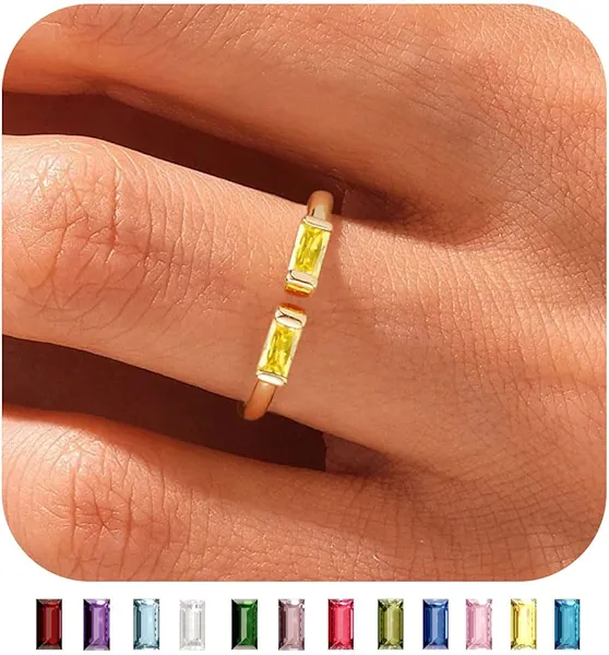 WFYOU Gold Birthstone Rings for Women Non Tarnish Dainty 14K Gold Plated Stackable CZ Ring Adjustable Wedding Promise Rings for Her Couples Gemstones Personalized Jewelry Gift for Birthday