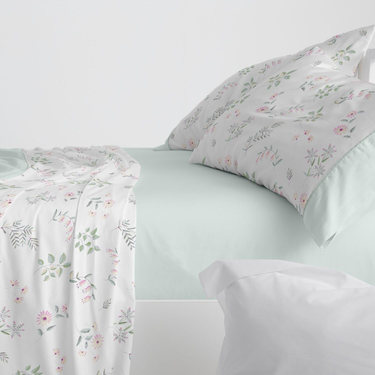 Set Di Lenzuola Burrito Blanco 90cm - Motivo Floreale Blu, Tessuto 50% Cotone 50% Poliestere, Facili Da Stirare - 9