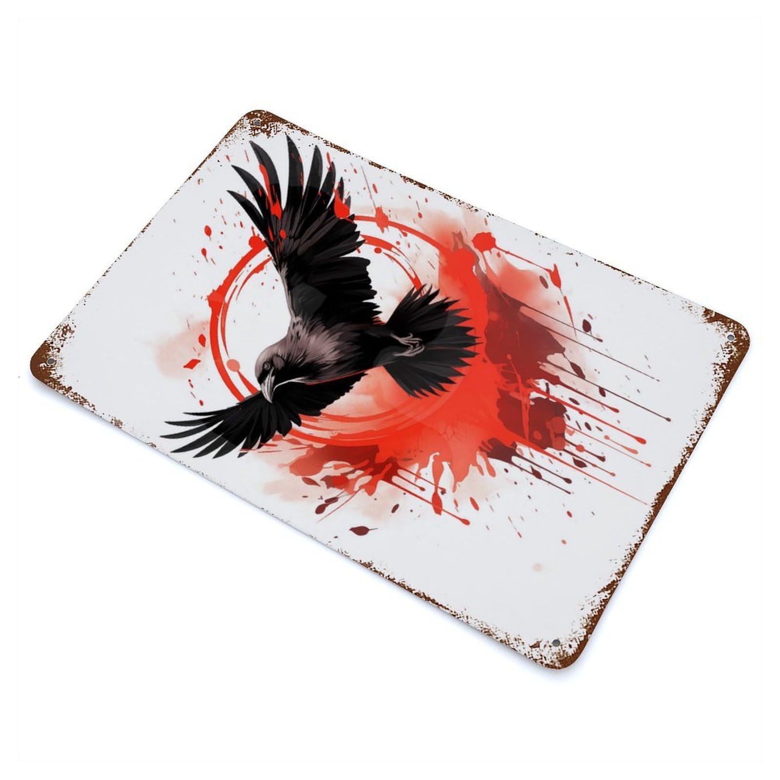Rust Effect Raven Ink Vintage Rust Metal Sign 11.8"x7.9", Rustic Home Decor for Farmhouse, Kitchen And Entryway Decor