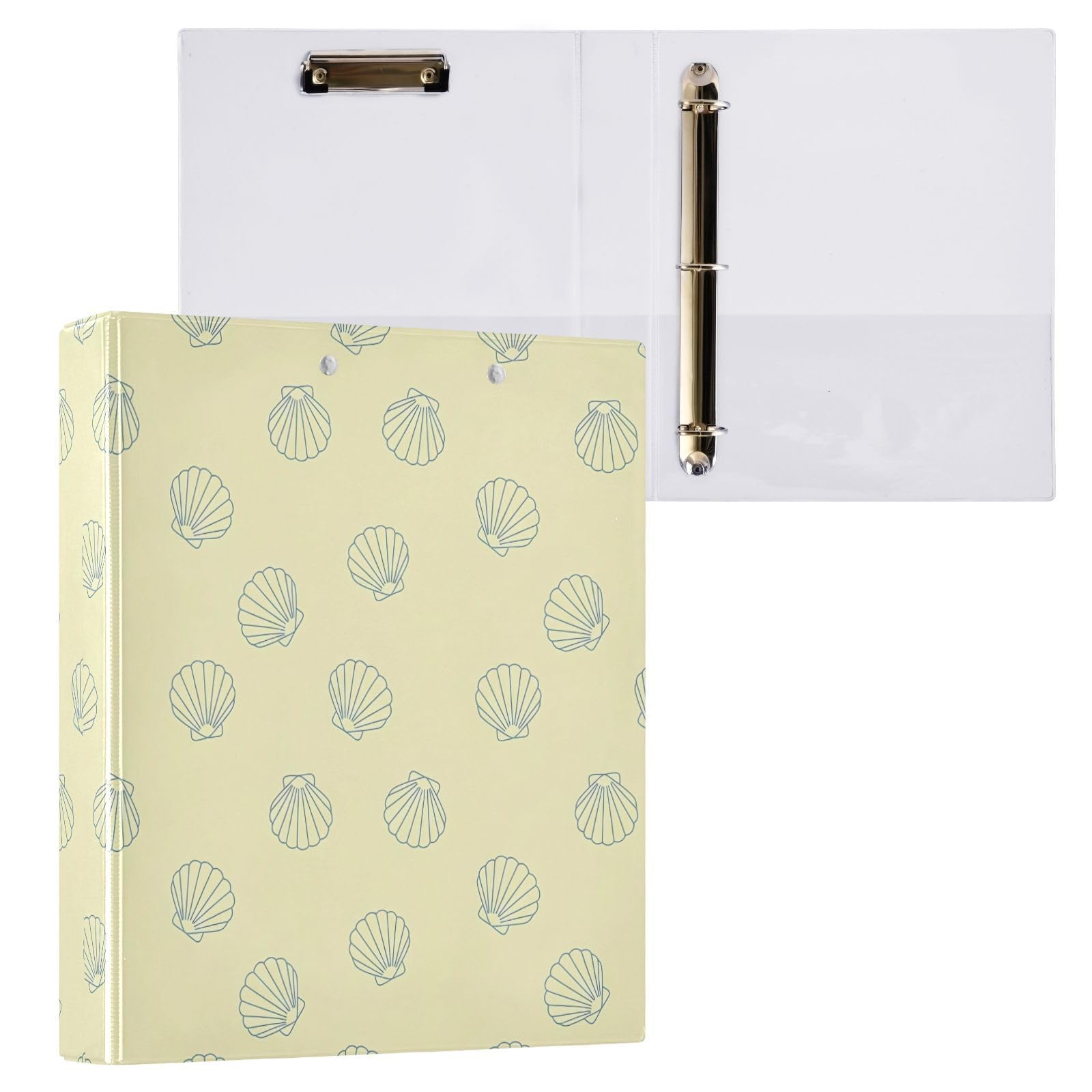 Line-Art - Raccoglitori a 3 anelli, 3,8 cm, motivo conchiglie decorative, con clip in metallo, formato A4, organizer per casa e ufficio, confezione da 2