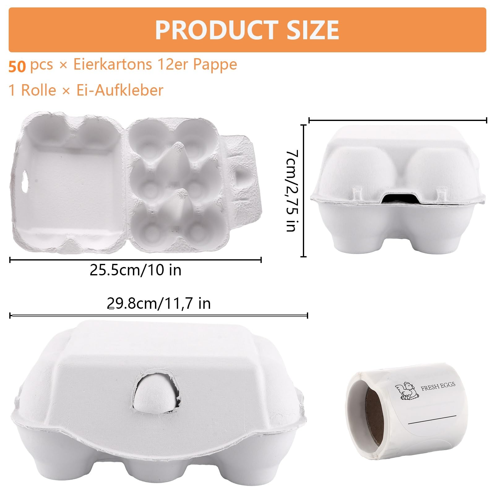 Cajas de cartón para huevos, 12 unidades, cartón de 12 unidades, con tapa, para 12 huevos, con pegatinas, biodegradables, para huevos, color blanco