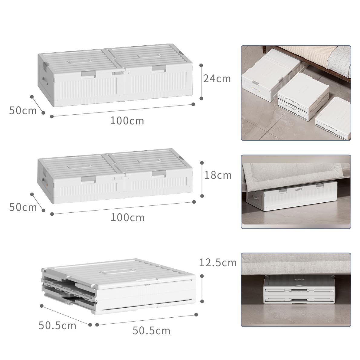 SXHEYUY Unterbett-Aufbewahrungsbehälter unter dem Bett, Aufbewahrungsbehälter mit Rädern, werkzeuglose Montage, Unterbett-Aufbewahrungs-Organizer, Schublade für Schlafzimmer,Weiß
