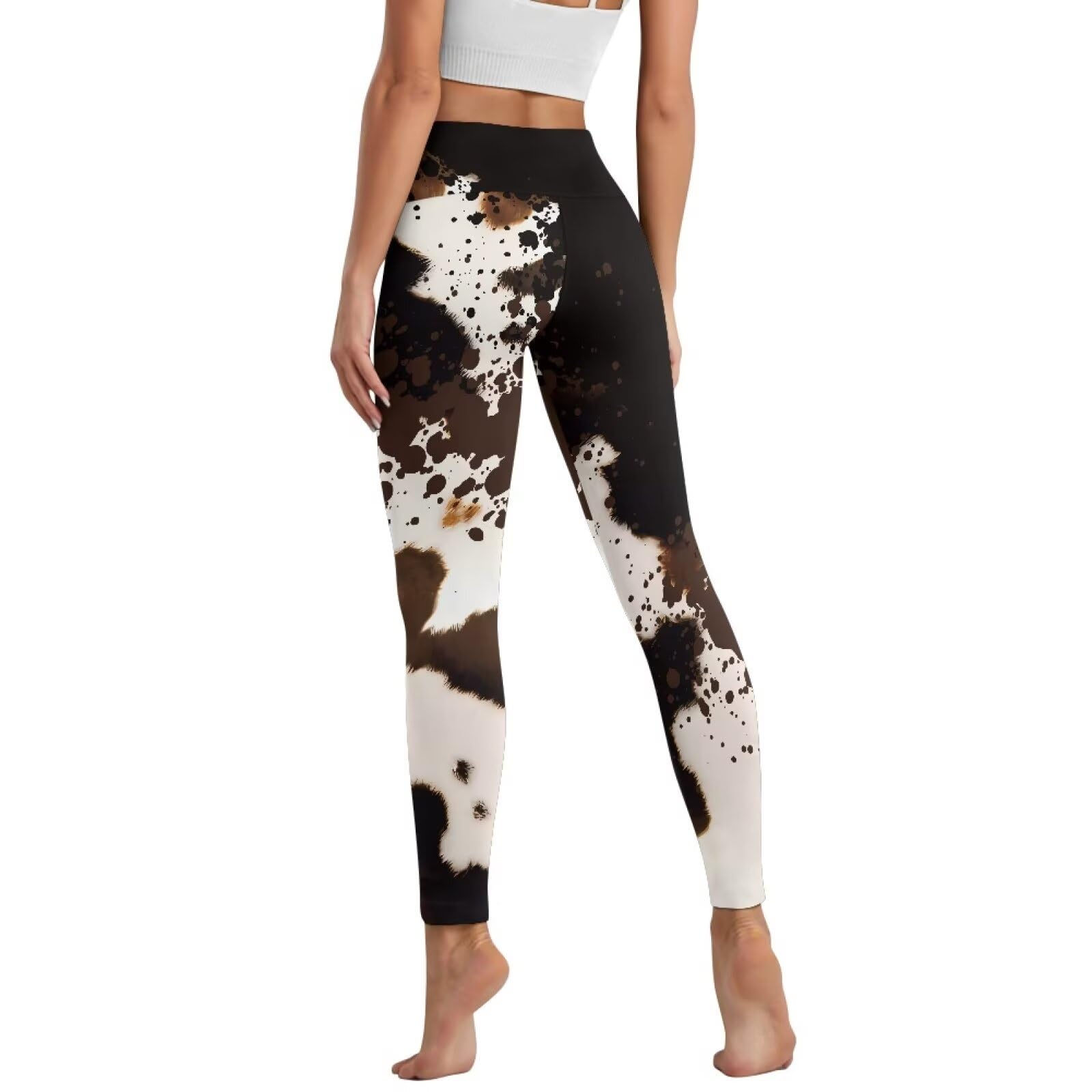 Thick High Waist Yoga Pants for Women with Pockets Cow Print Tummy Control Workout Running Yoga Leggings Size XS-3XL