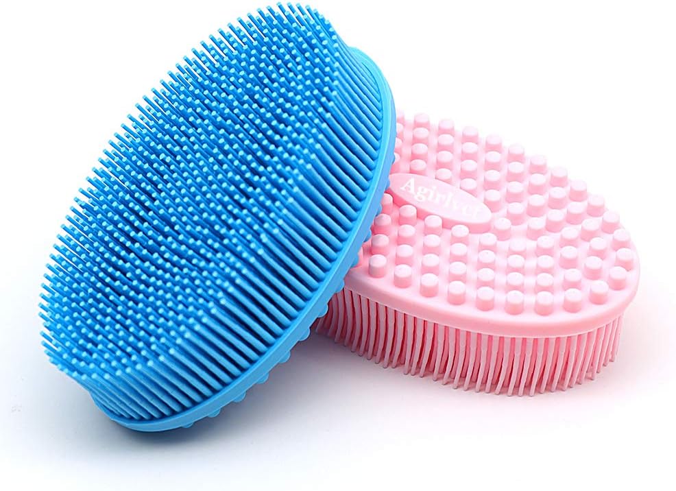 Silicone Loofah Body Scrubber, Soft Rubber Loofahs,Sponge Scrubber Brush,Loofa Bath Shower Kit,Silicon Back Scrubber Eco for Gym Massaging Travel Men Family (Blue Pink)