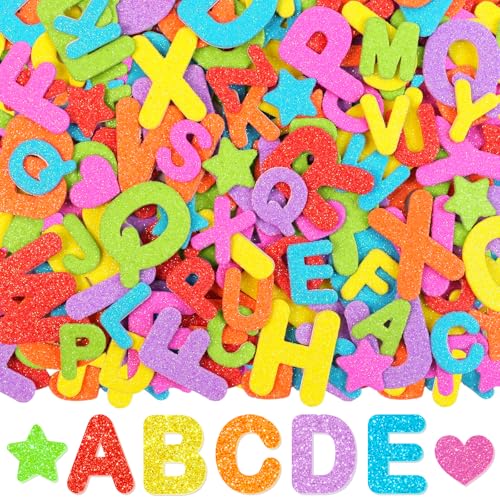 Glitter Foam Letter Stickers 448 PCS Self-Adhesive 3D ABC Alphabet Stickers 7 Sheets EVA Foam Letters for Crafts Scrapbooking Gift Wrapping Card Making School Projects DIY Decor (Iridescent)
