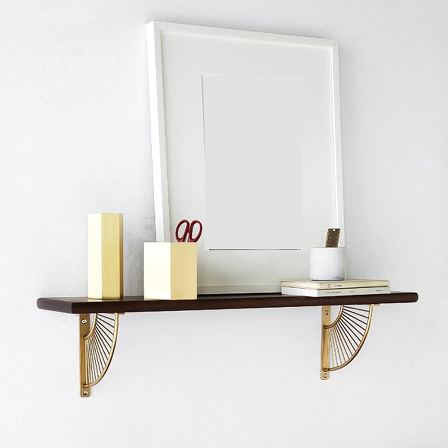 PULaif Floating Shelves for Wall, Fan-Shaped Floating Wall Shelf Natural Wood Metal Bracket Multiple Sizes(A)