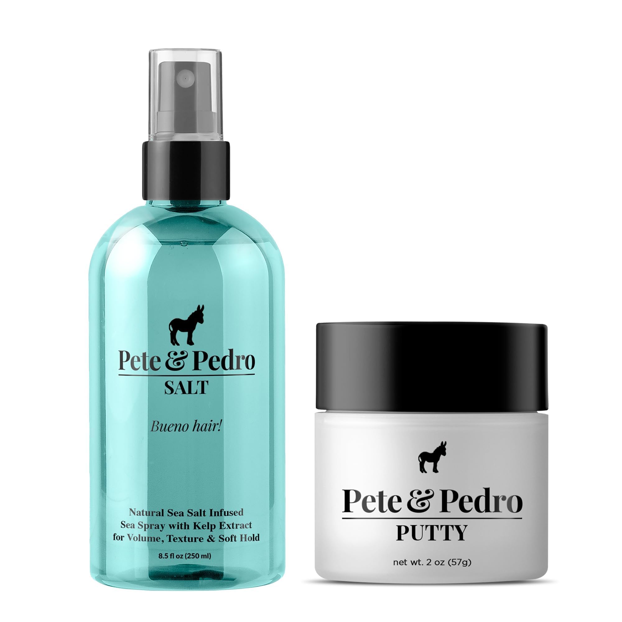 Pete Pedro Natural Sea Salt Spray 8 oz Hair Putty 2 oz Combo - Adds Instant Volume Texture