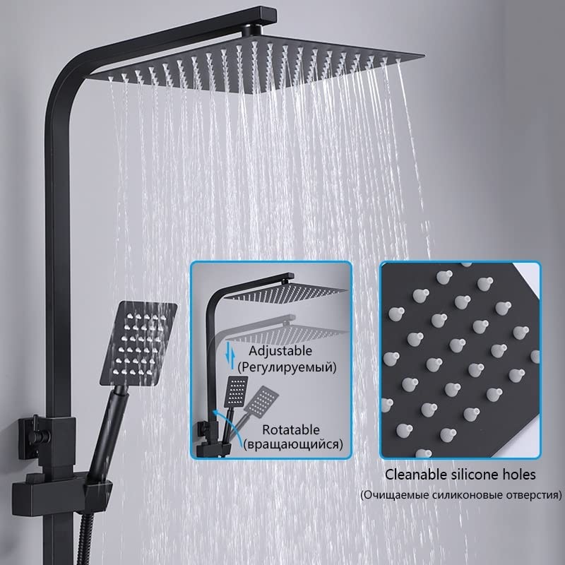Set de Ducha, Juegos de grifos de Ducha termostáticos de Cromo Negro Pantalla Digital, Mezclador de Ducha de baño, de Ducha de latón, Juego de Ducha de Lluvia(Thermostatic-3ways-A)