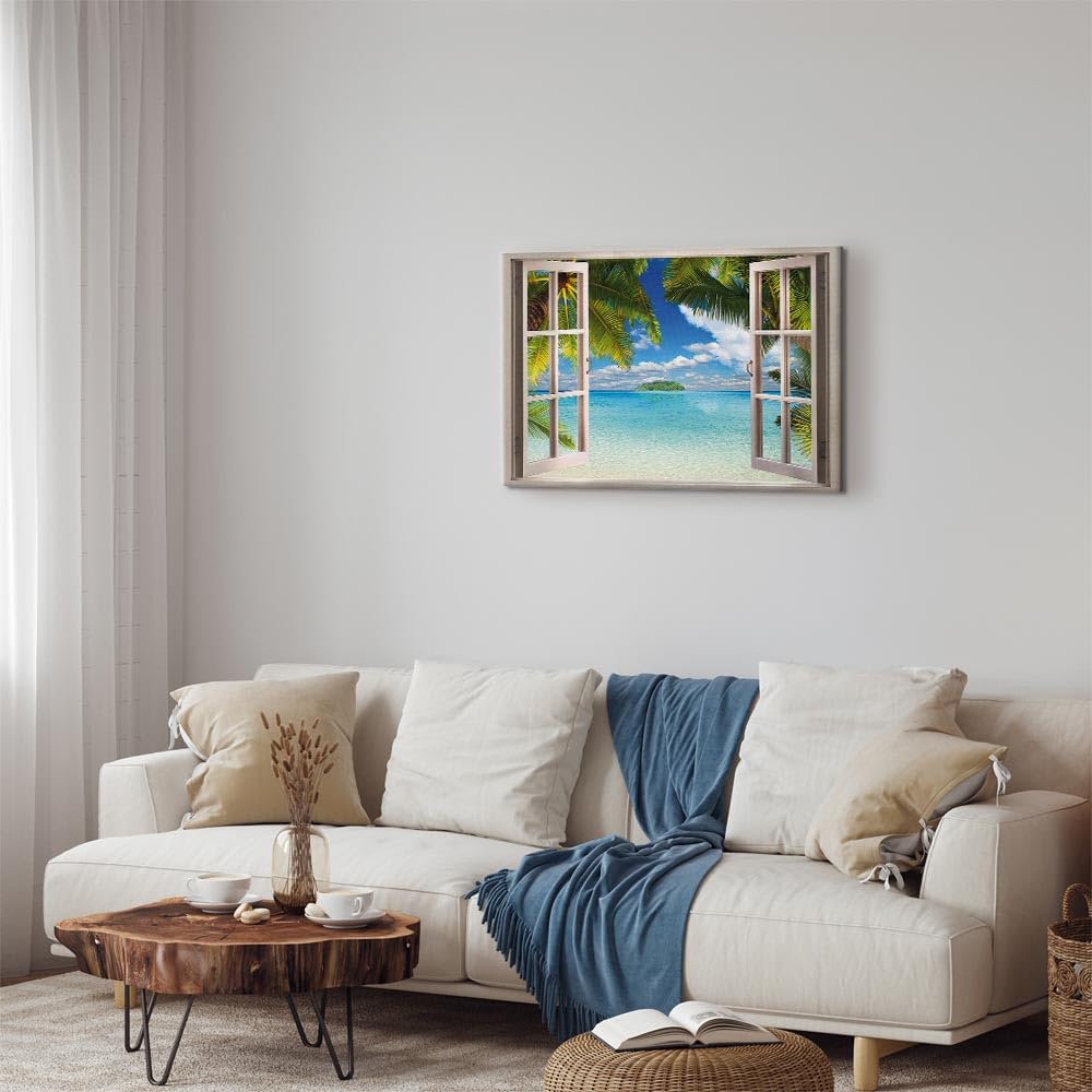murando - Quadro Finestra Su Isola 120x80 cm 1 Pezzo - Stampa su Tela Strutturata XXL Grande - Quadri Moderni Soggiorno Grandi - Stampe da Parete Murale Arte Moderno Azzurro Mare c-C-0090-b-a