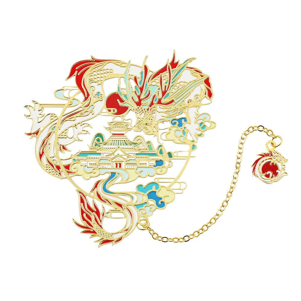 Yoyobo Boys Sq0414 Ancient Chinese Style Auspicious Animal Bookmark Myth Spirits Nine-Tailed Fox Koi Fish Phoenix Dragon Stainless Steel Bookmark
