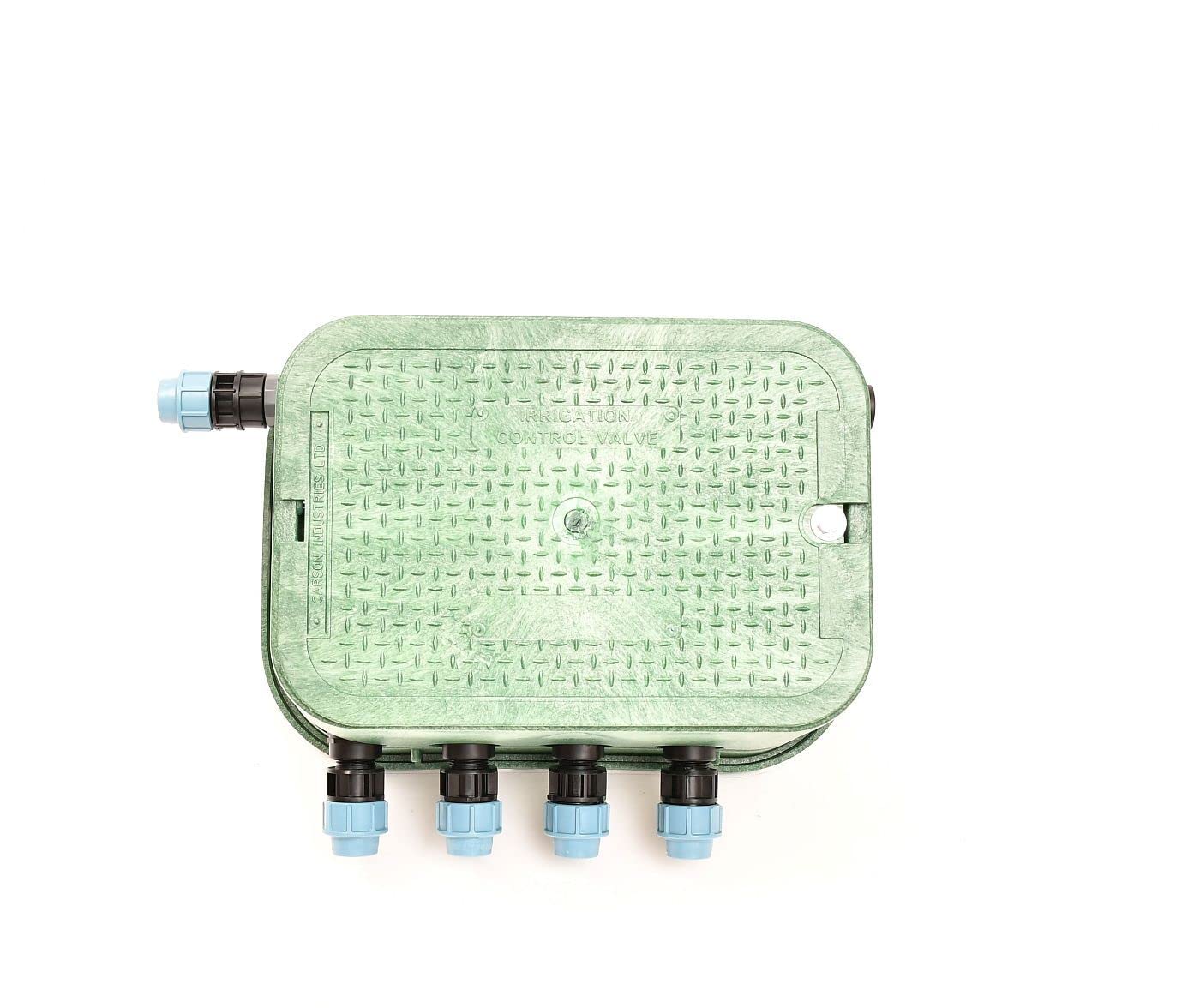 Ventilbox mit 4 Rain Bird 100-DV Magnetventilen (4 Zonen) für 25 mm PE-Rohr Bewässerung, 24V AC Plug&RainExpert