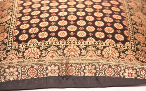 Kashmir Handicrafts Indische Seide Deko Kissenbezüge 40 cm x 40 cm (Schwarz), Extravaganten Design für Sofa & Bett… – Bild 5