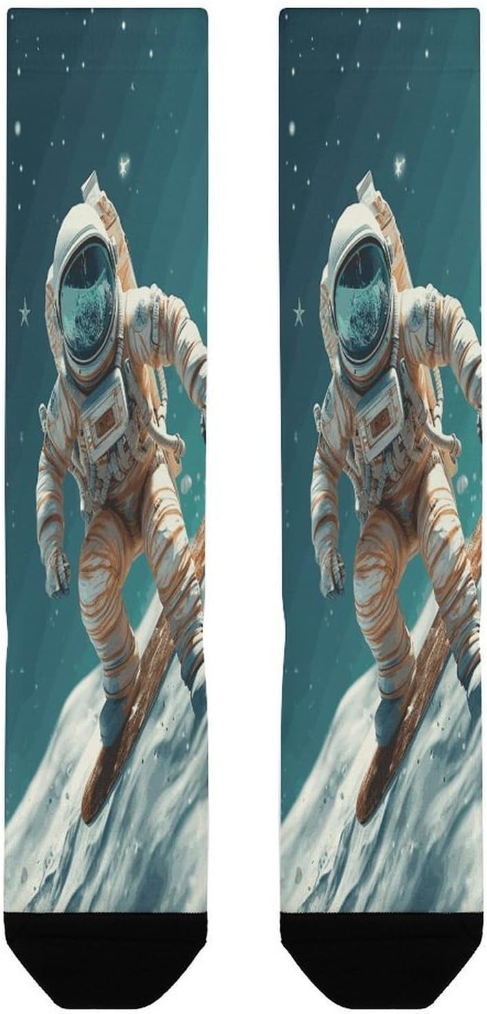 Astronaut on Skis Crew Socks Calf Socks Athletic Crew Sock