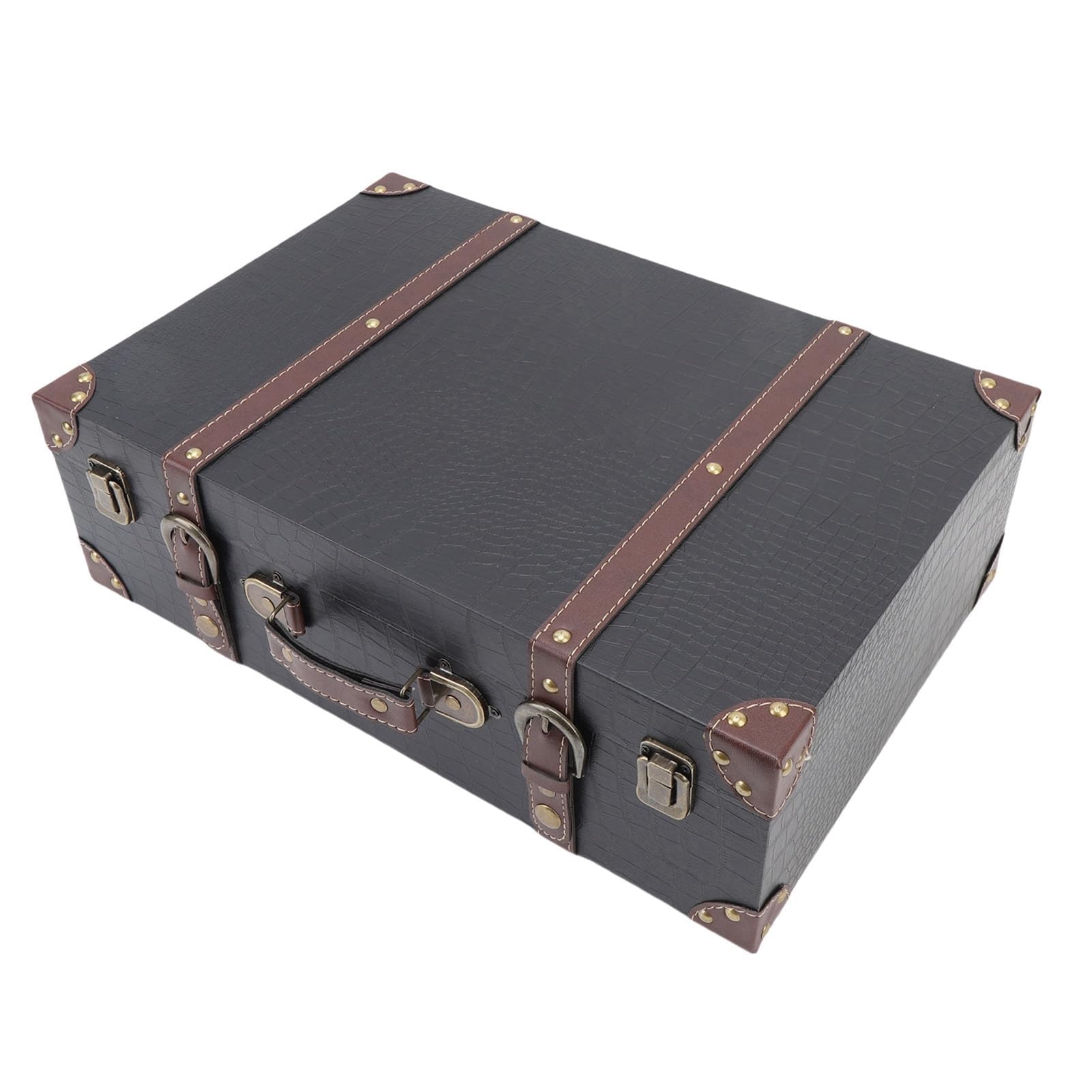 POENVFPO Boîte de rangement de bagages décorative de style rétro, idéale pour le rangement élégant des décorations de bureau (NOIR)