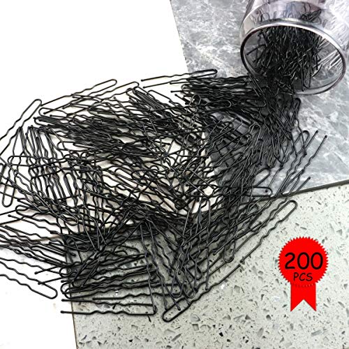 Heatoe 200 Pcs 2.36 Inch U Shaped Hair Pins Kit with Pink Metal Storage Box, Black Bobby Pins for Women Girls Hair Decoration