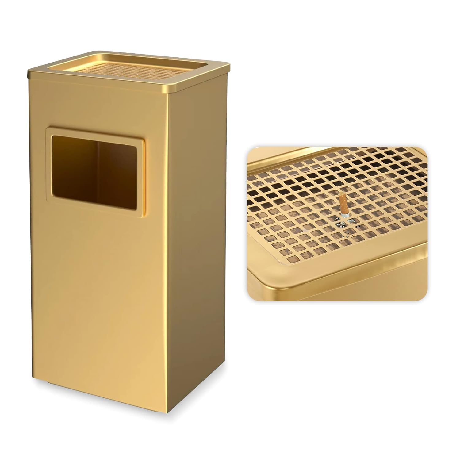 90006 Trash Can Indoor Outdoor Black Stainless Steel Commercial Garbage Can Industrial Garbage Enclosure Inside Cabinet with Lid Waste Container, Gold Color, 12.2 * 9.8 * 24 in-image-38