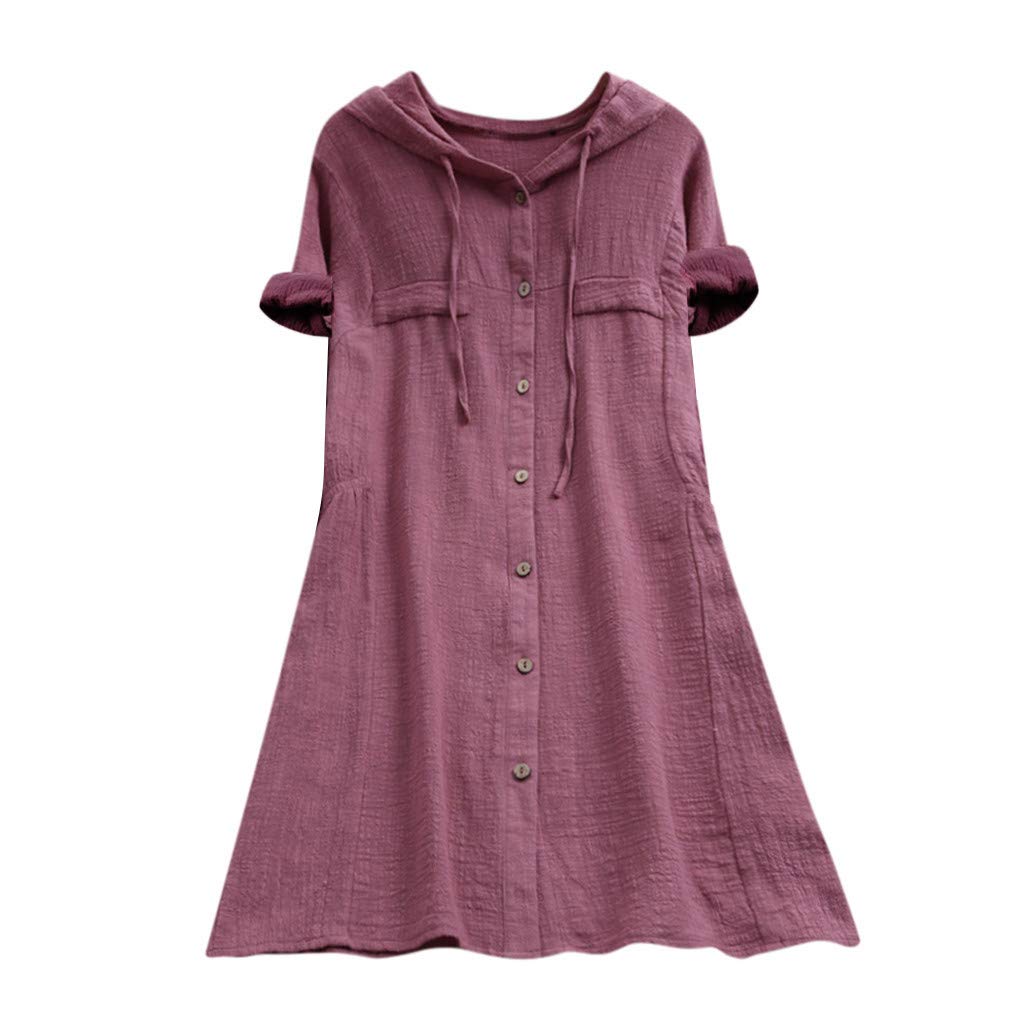 Casual Dress Plus Size Short Sleeve Hoodie Dress Casual Linen