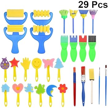 Flower Pattern Brush for Kids Toddlers Early Learning 47Pcs Kids Sponge Painting Brushes Kits,Washable Foam Painting Brushes Art Crafts Brush