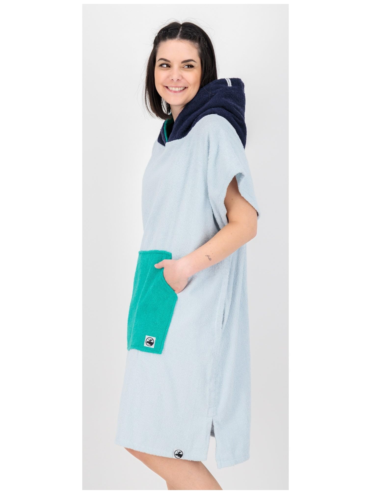 DEPROC-Active - Poncho da spiaggia per surf, 100% cotone, Azzurro, M alto