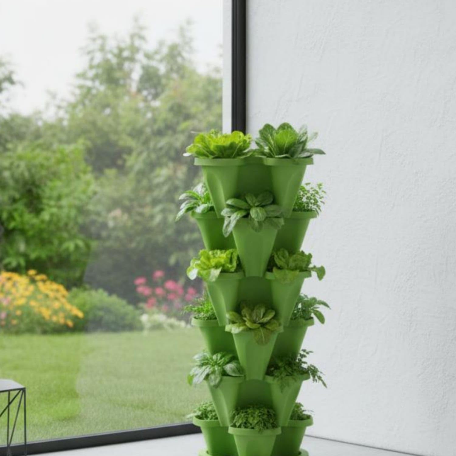 PEXORVA® Multi-Tier Pipe Planter Space Saving PVC Pipe Planting System Upright Hydroponic Garden Easy to Assemble for Indoor, Greenhouse, Green-image-48