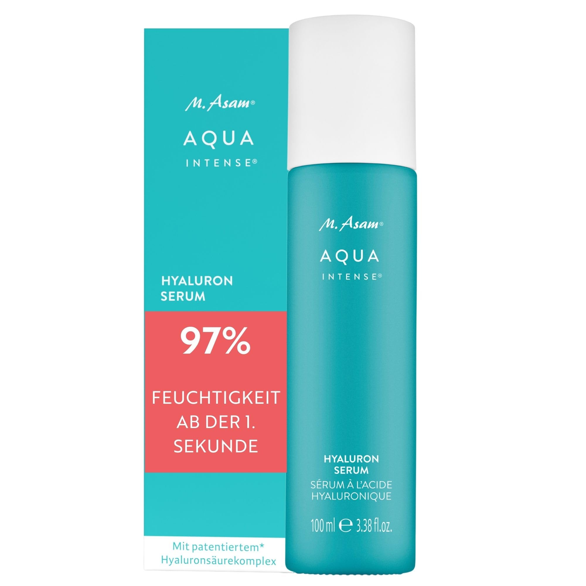 M. Asam Aqua Intense Hyaluron Serum (100 ml) | Hochdosiertes Feuchtigkeitsserum mit patentiertem Hyaluronsäurekomplex, Aufpolsternd und reduziert Falten