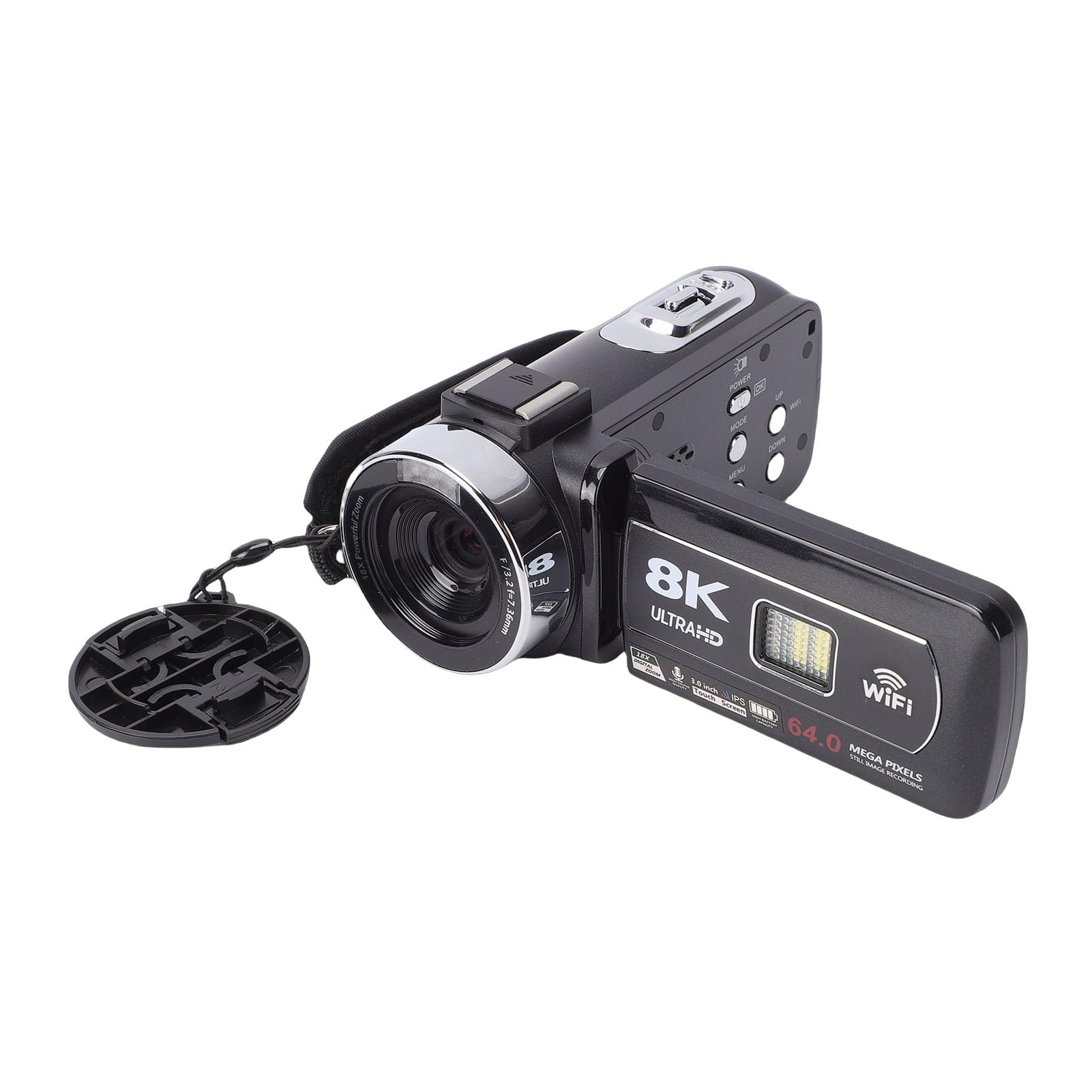 Videocámara 8K, 64MP Foto 18X Zoom Digital Pantalla Táctil de 3 Pulgadas LED WiFi Vlogging Cámara, Grabadora de Video Digital con Cámara Web, Micrófono Externo, Grabación en Pausa para