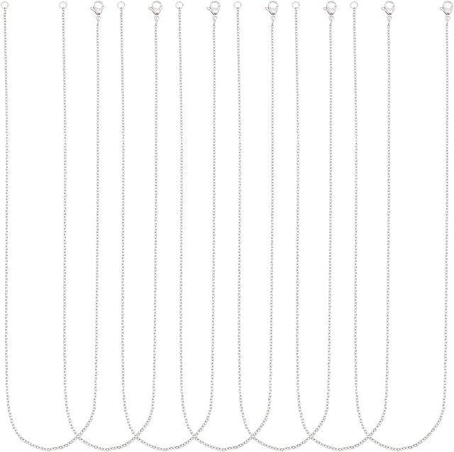 UNICRAFTALE 10pcs 45cm 304 Stainless Steel Necklace Chain with Lobster Claw Clasp Cable Chain Necklaces Metal Chain for Men and Women, Stainless Steel Color