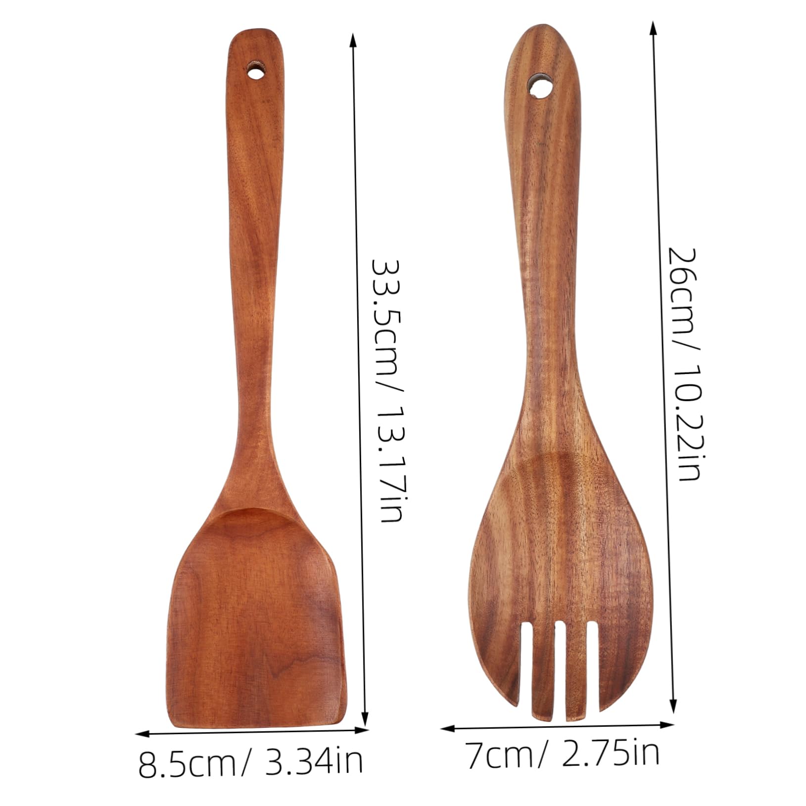 Alipis 2-piece Long Handle Salad Spatula Fork Set Wooden Salad Serving Utensils for Kitchen Mix Serve