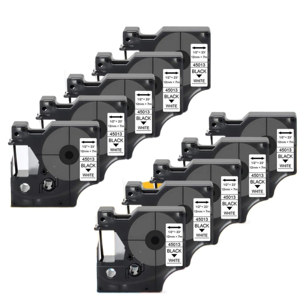 Nastro per etichette 10PK 45021 12 mm x 7 m compatibile con la stampante LM160 LM280 LabelPoint 350 funziona con la cassetta nastro D1 45021 bianco su nero(Blue on White)
