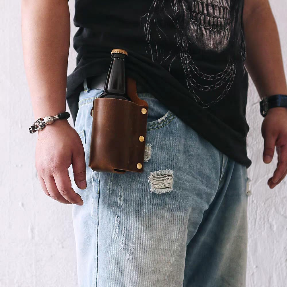 2 Piezas Funda Cuero de Botellas Cinturón Portátil de Cerveza Portabotellas de Piel para Cerveza para Hombres Día del Padre Navidad Bebedores de Cerveza