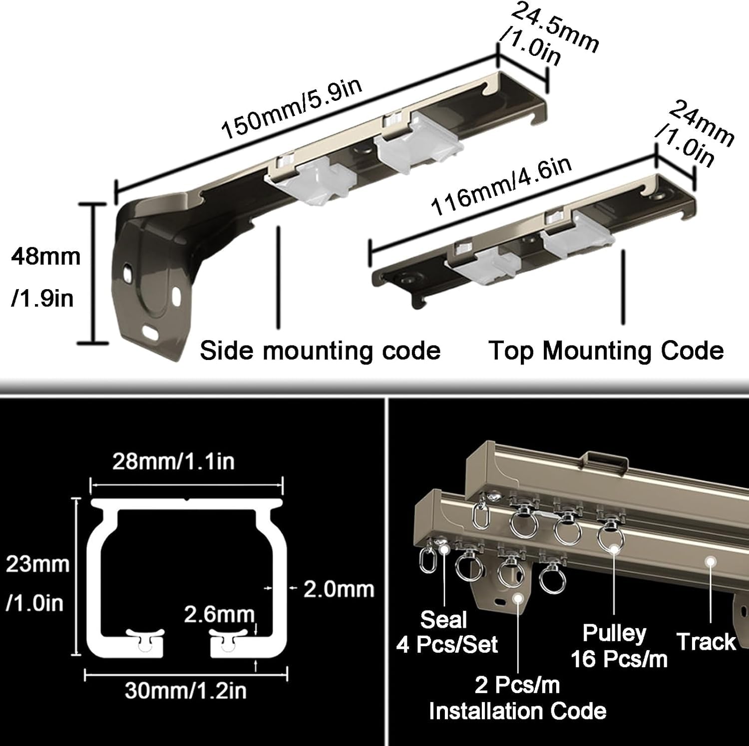 Ensemble de rails de rideau de plafond, séparateur de pièce en aluminium lourd avec double rails, comprend le matériel d'installation, les crochets à rouleaux et les embouts pour une séparation