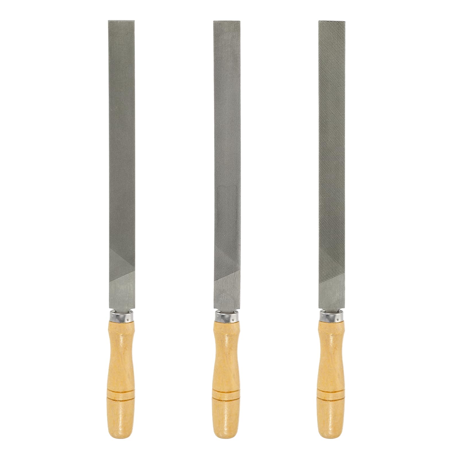 sourcing map 3 limas de corte plano de 30,5 cm, dientes de doble corte, acero de alto carbono, lima de escofina manual con mango de madera para quitar desbarbado de madera y metal