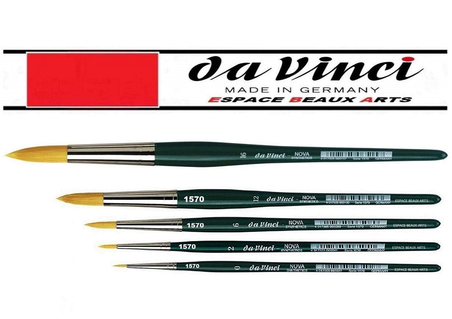 Da Vinci 1570 Serie - Aquarell-Pinsel-5er Set NOVA-Synthetik no., 0,2,6, 12. 16 Made in Germany